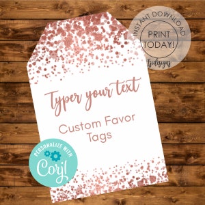 Rose gold editable favor tags, editable baby shower gift tags, rose gold baby shower favor, Instant Download, bridal shower favors