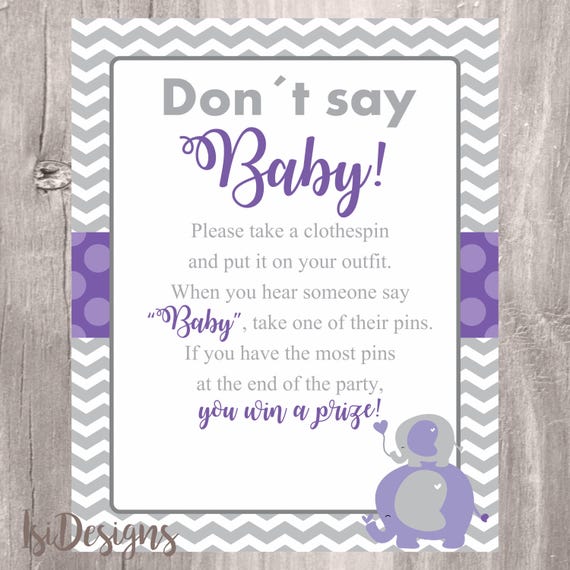 Don T Say Baby Game Purple Elephants Baby Shower Game Instant