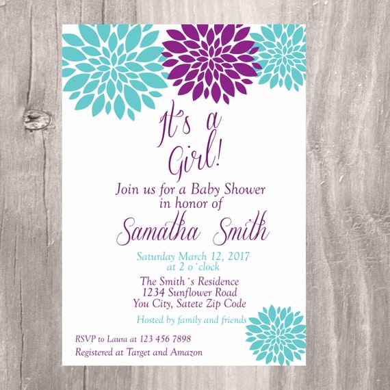purple and turquoise baby shower invitations