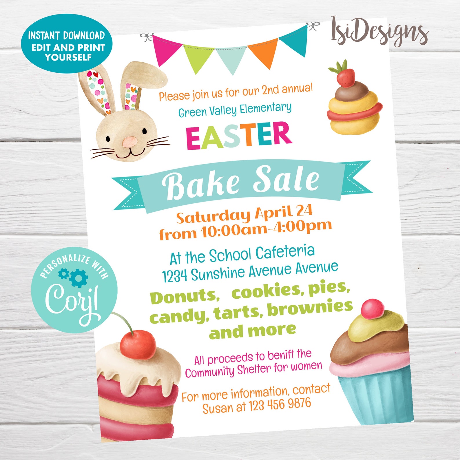 Easter Bake Raffle Easter Bake Sale Editable Flyer, Instant Download, Fundraiser Event ...