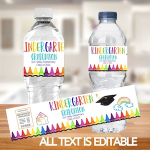 Kleuterschool Afstuderen Waterfles Label, Instant Download, Bewerkbare Preschool Favor Labels
