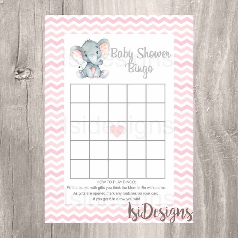 Pink Elephant Baby Shower Bingo Printable Baby Shower Bingo | Etsy