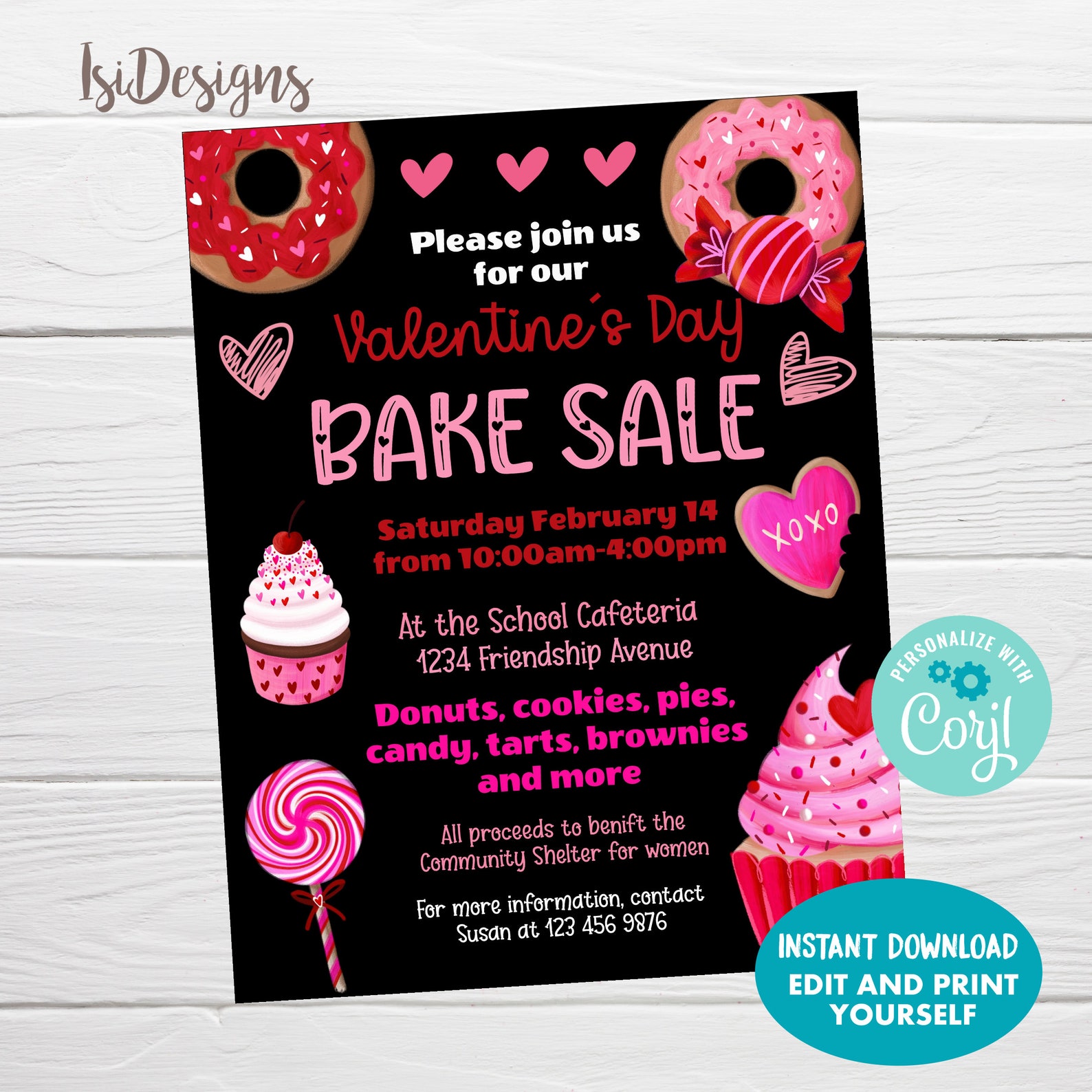 Editable Valentines Day Bake Sale Flyer Instant Etsy