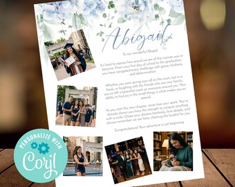 Senior Yearbook Ad Template, Graduation Tribute, Editable Corjl Photo Collage, Parent Message Ad, Print 8.5x11 Senior Dedication