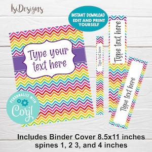 Editable School Binder Cover, Instant Download, Rainbow Colors Ring Notebook Cover, Back to School, Teacher Planner Cover