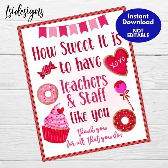 Teacher Appreciation Valentine's Day Sign, Teacher and Staff Valentine Treat Sign, PTO PTA Valentine's Lounge Room Printable Sign, Download Il_570xn
