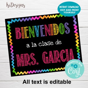 Spanish Class Editable Welcome Sign, Instant Download, Teacher Classroom Door Sign, Letrero de Bienvenidos Clase de Español