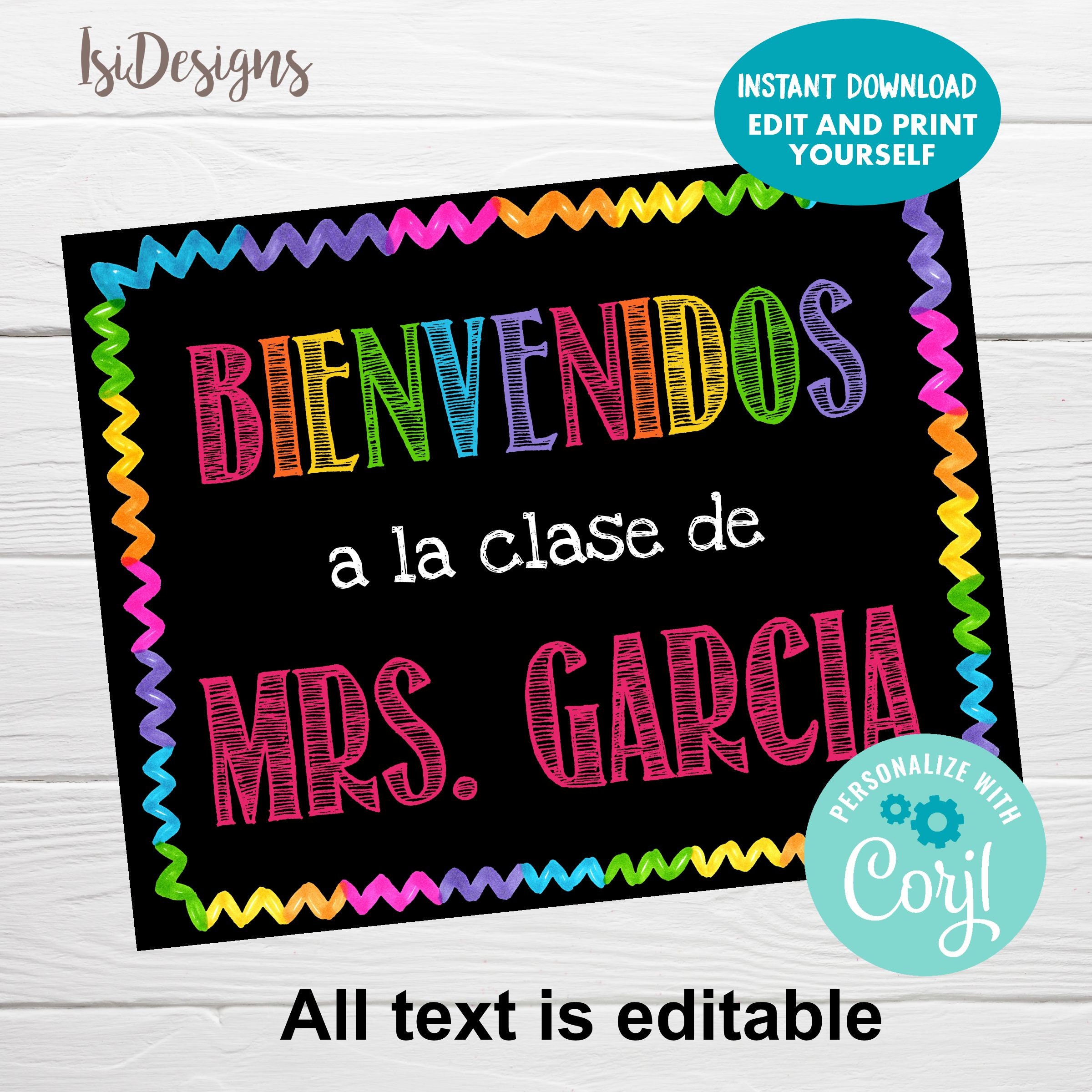 Spanish Class Editable Welcome Sign Instant Download Teacher