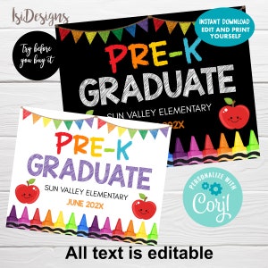 Pre-K Graduate Editable Sign, Chalkboard Graduation Photo Prop, Instant Download Pre-K Graduation Printable Sign, Instant Download