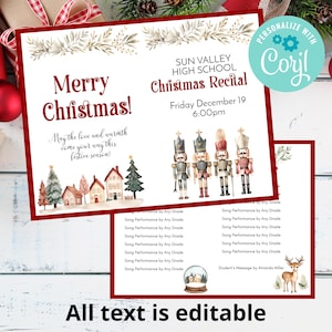Music Recital Program Template | Editable Holiday Festival | Foldable Concert Program | Printable Christmas Music School Invitation
