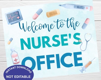 Welcome to the Nurse's Office Printable sign, School Nurse Door Sign, Instant Download, Health Room Sign, Clinic Door Sign Decoration