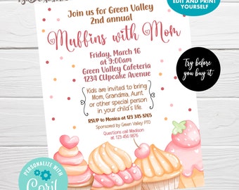 EDITABLE Muffins With Mom Flyer, PTA/PTO Mother's Day Brunch, Muffins Fundraiser Flyer Template, Instant Download