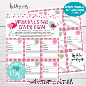 Candy Gram Flyer, Editable Valentine's Day Candy Fundraiser, Church School PTO/PAT Fundraiser Flyer Template, Instant Download