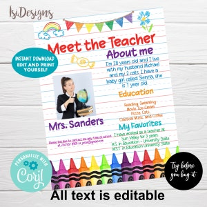 Meet the Teacher Editable Flyer, Back to School, Open House, Teacher Templates, Kindergarten Newsletter, Instant Download