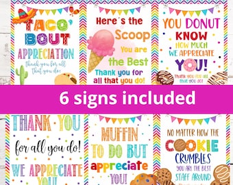 Teacher Appreciation Signs Printable Bundle Staff Appreciation Posters Taco Donut Cookie Thank You Decor
