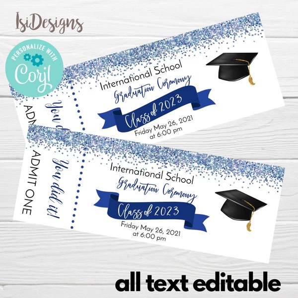 Editable Graduation Ceremony Ticket, Instant Download, Graduation Commencement Senior Graduation Party Editable Invitation, 8th Grade Grad