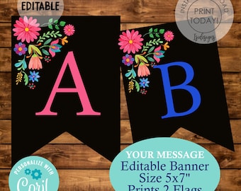 Editable Mexican Banner, Instant Download, Bunting Banner, Bridal Shower, Baby Shower, Wedding Decoration, Mexican Colorful Banner
