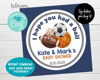 Sports editable favor tags, Instant Download, hopeyou had a ball, sports labels, all star party favors