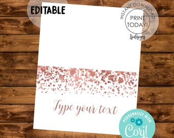 Rose Gold Editable Place Cards, Instant Download