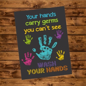 Chalkboard Wash Hands Classroom Sign, Instant Download, Printable Wash your Hand Sign, Classroom Rules Wall Art