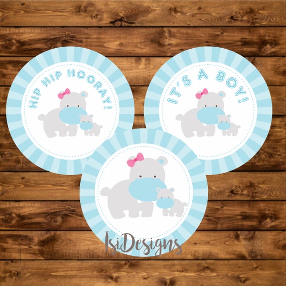Blue Hippo Baby Shower Printable Centerpieces, Instant Download, Baby Shower Decoration Il_570xn