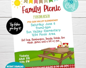 Picnic Editable Fundraiser Event Flyer, Spring PTO / PTA Fundraiser Event,  Instant Download, Family Picnic Poster - Etsy Ireland