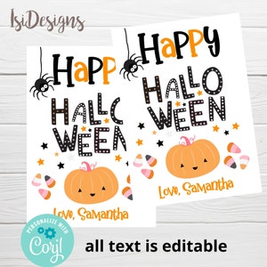 Editable Happy Halloween Gift Tag, Trick or Treat Favor Bag Tag, Cute Halloween Treat Tag Birthday Party Gift Tags, Download, Corjl Template