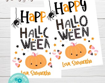 Editable Happy Halloween Gift Tag, Trick or Treat Favor Bag Tag, Cute Halloween Treat Tag Birthday Party Gift Tags, Download, Corjl Template
