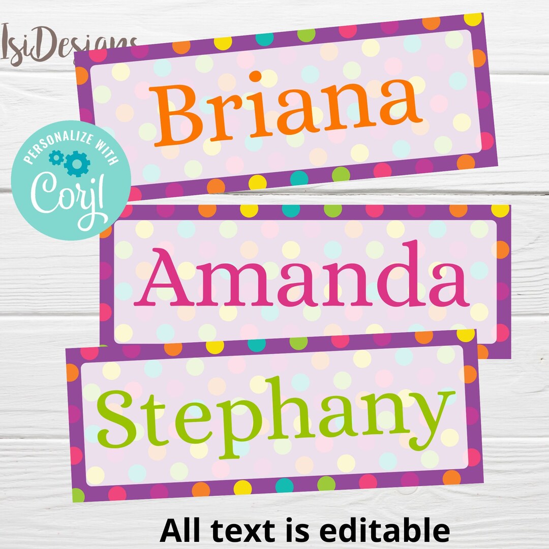 Editable Desk Name Labels, Printable Name Plates, Instant Downloads