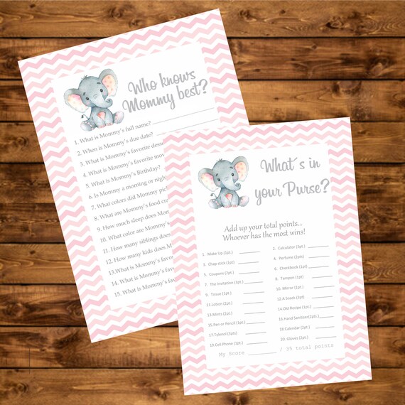 Party Supplies Party Favors Games Instant Download Pink Elephant Baby Shower Game Package Six Printable Games Watercolor Pink Elephant Baby Shower Printable Games Pack