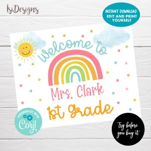 Welcome Classroom Sign, Instant Download, Teacher Classroom Door Sign, Editable Kindergarten, Preschool Sign Template image 1