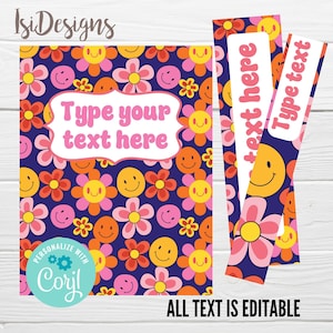 Groovy Binder Cover and Spines, Instant Download, Retro Editable Binder Cover, Ring Notebook Cover, School Binder Planner, Teacher Binder