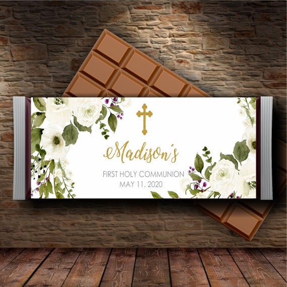 First Holy Communion Chocolate Bar Wrapper Baptism Favors | Etsy