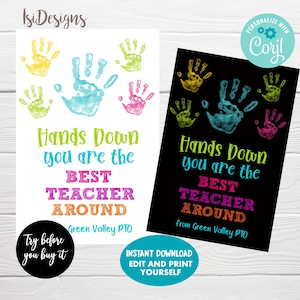Hands Down Favor Tags, You&#39;re the Best Teacher Around, Instant Download, Teacher Appreciation Gift Tags
