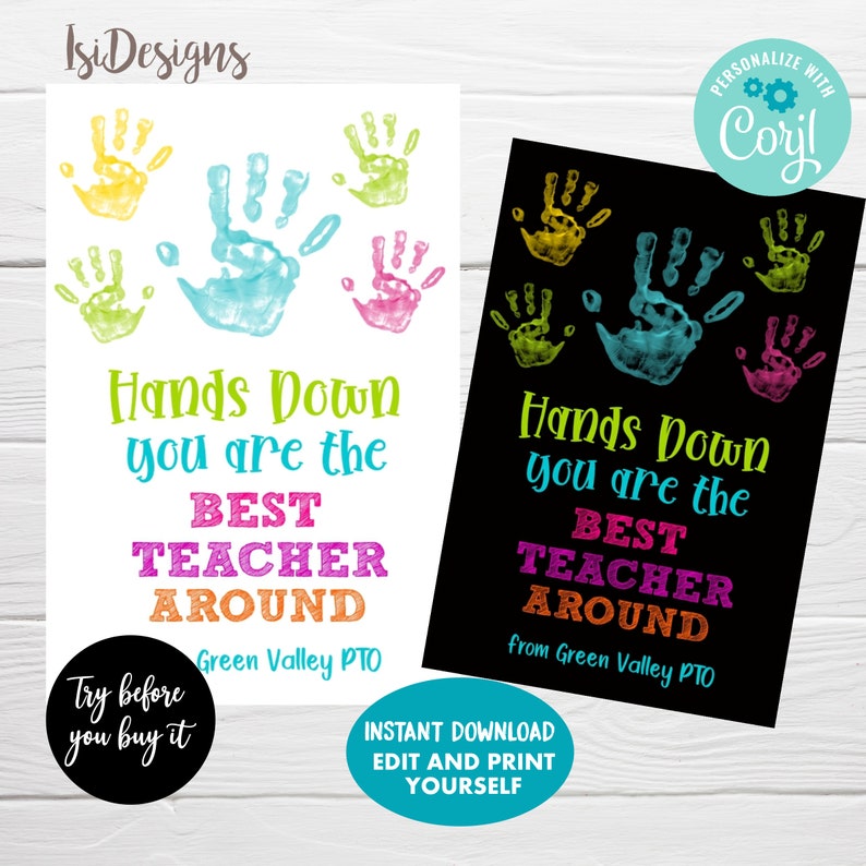 Teacher Appreciation Gift Tags Hands Down Favor Tags Instant Download You/'re the Best Teacher Around