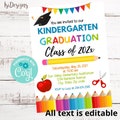Kindergarten Graduation Invitation, Editable Kindergarten Graduation Announcement, Class Graduation Ceremony, Instant Download