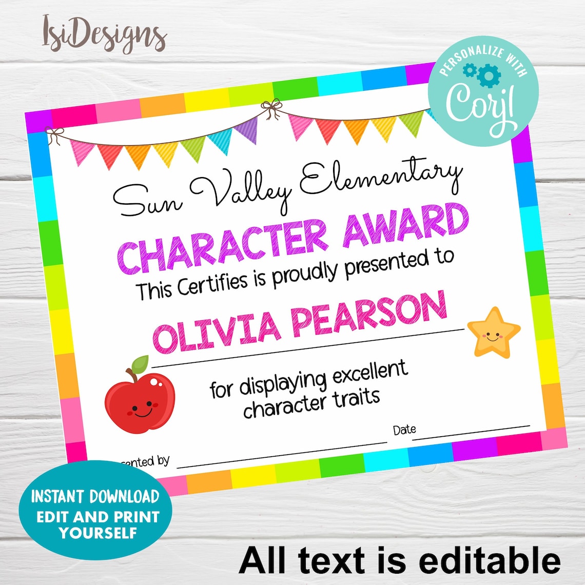 Positive Character Trait Award, Instant Download, Editable Award ...