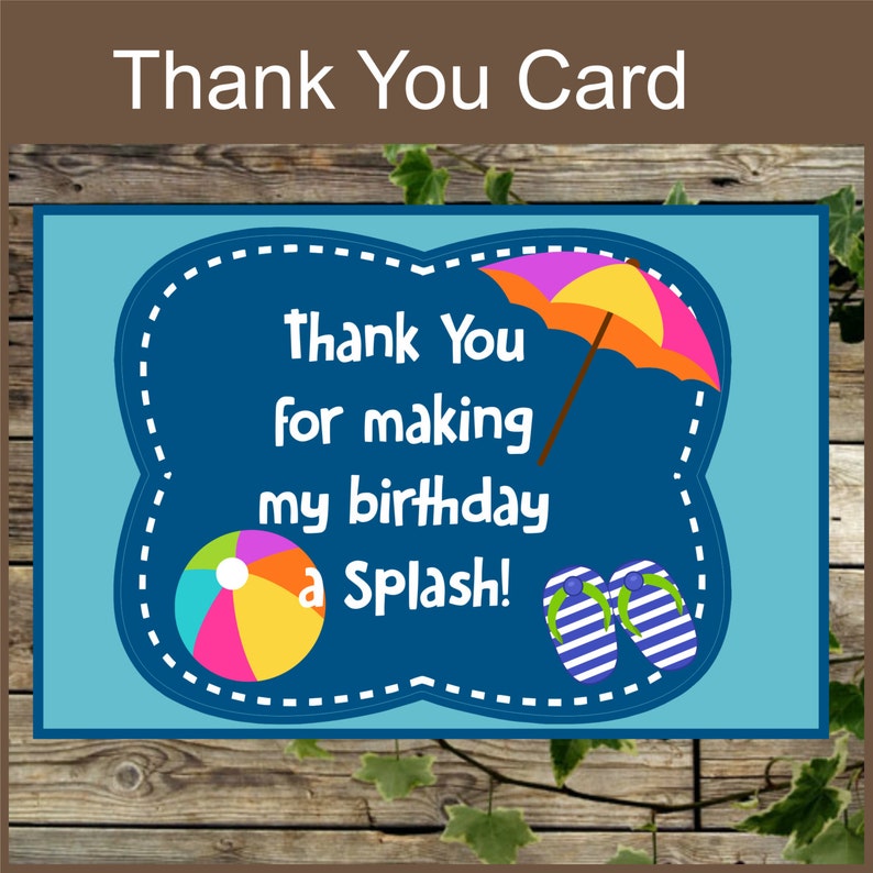 Pool Party Printable Thank You Card / Instant Download / | Etsy