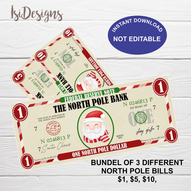 North Pole Printable Money Instant Download Santa Bucks Etsy