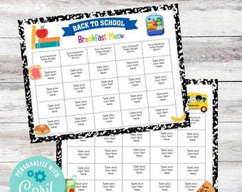 Editable School Breakfast Menu Template | Back to School Cafeteria Planner | Corjl