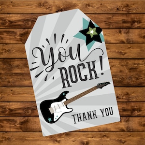 Étiquettes de faveur imprimables You Rock, téléchargement instantané, anniversaire rock star, étiquettes de remerciement pour guitare électrique, étiquettes cadeaux rock star