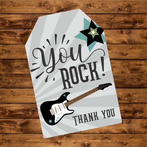 You Rock printable favor tags, Instant Download, rock star birthday, electrict guitar thank you tags, rock star gift tags