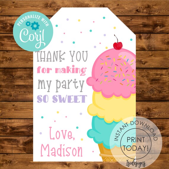 Watercolor Ice Cream Favor Tags