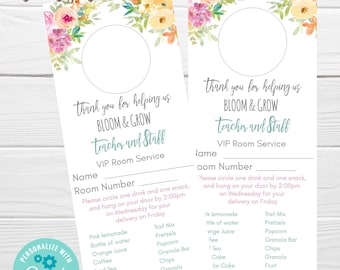 VIP Room Service Door Hanger, Teacher Appreciation Week, Editable Teacher Week Delivery Snack Form, Classroom Mom Idea, School PTA/PTO