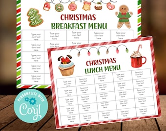 Editable Christmas Kids Lunch Planner, Weekly School Menu Meal Organizer Corjl