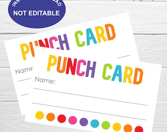 Punch Card, Instant Download, Incentive Card, Back to School Printable, Reward Punch Card