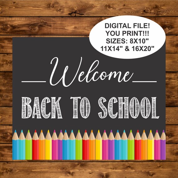 chalkboard welcome back to school printable sign instant welcome back sign to print