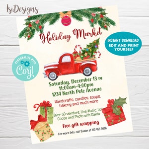 Holiday Market Flyer, Editable Christmas Festival, Instant Download, Holiday Church Flyer, School Craft Fair Poster Fundraiser Template