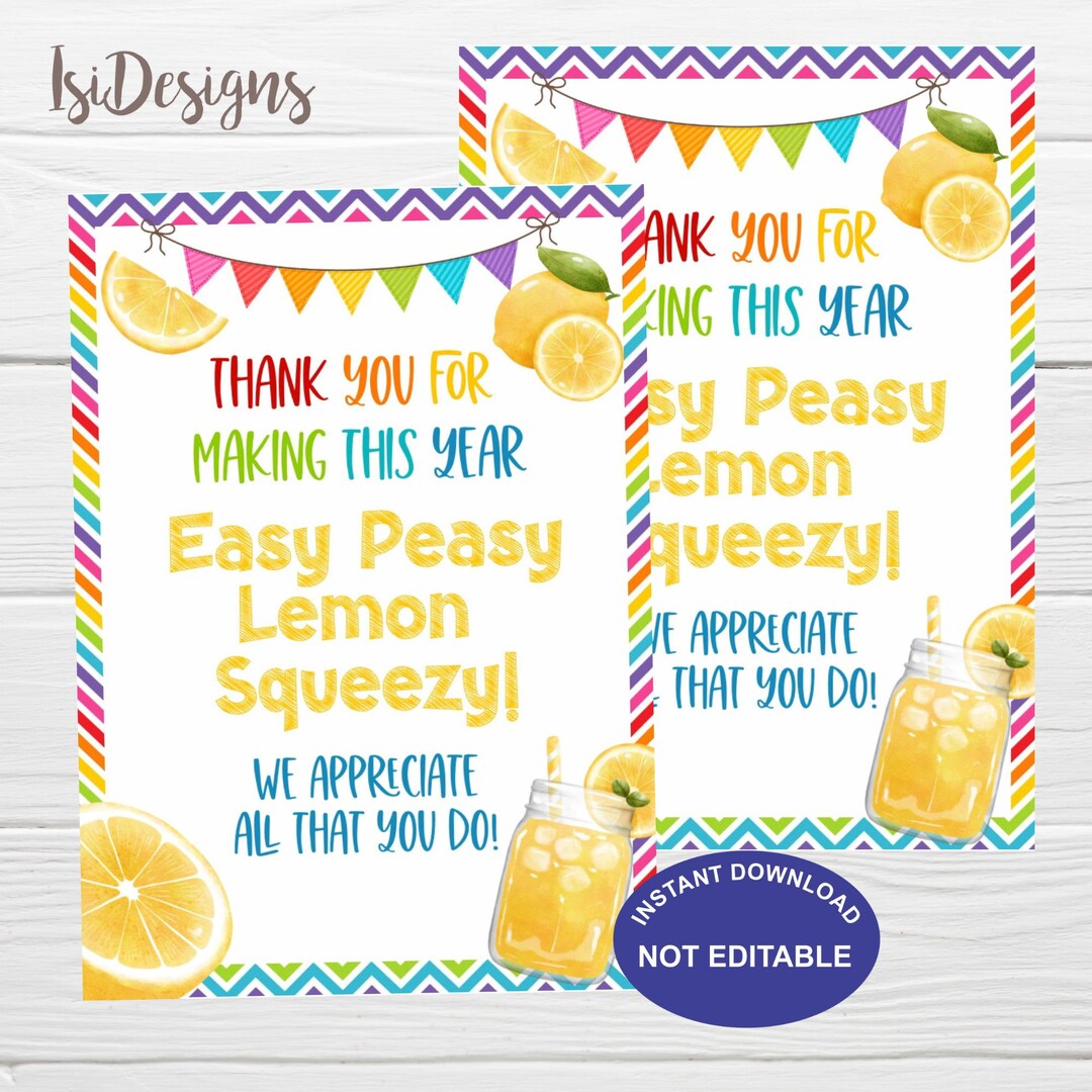 Teacher Week Printable Tags, Easy Peasy Lemon Squeezy Tags, Instant ...
