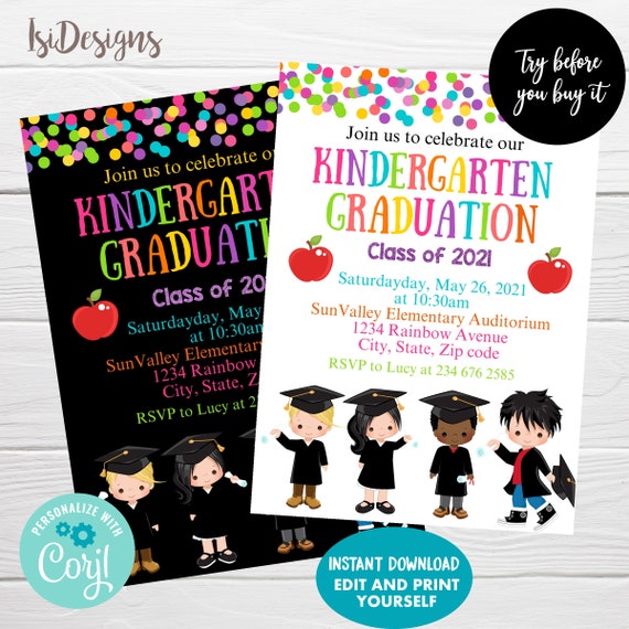 Editable Kindergarten Graduation Invitation, Graduation Ceremony